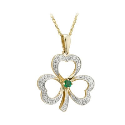 14K Gold Diamond & Emerald Shamrock Pendant - Celtic CollectionsJewelrySOLVAR46104