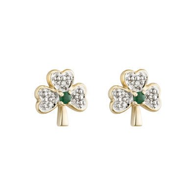 14K Gold Diamond & Emerald Shamrock Stud Earrings - Celtic CollectionsJewelrySOLVAR3975