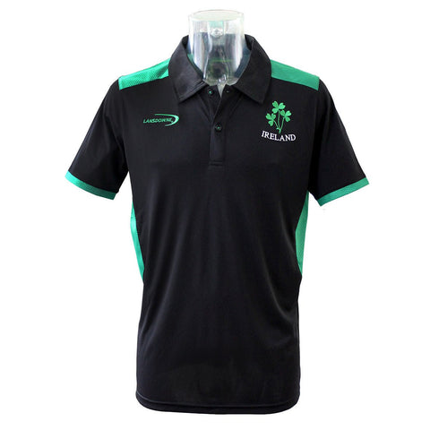 Black Ireland Performance Polo Shirt With Green Underarm And Trim - Celtic CollectionsClothingR2032