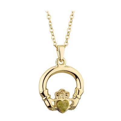 Gold Plated Connemara Marble Claddagh Pendant - Celtic CollectionsJewelrySOLVAR46528