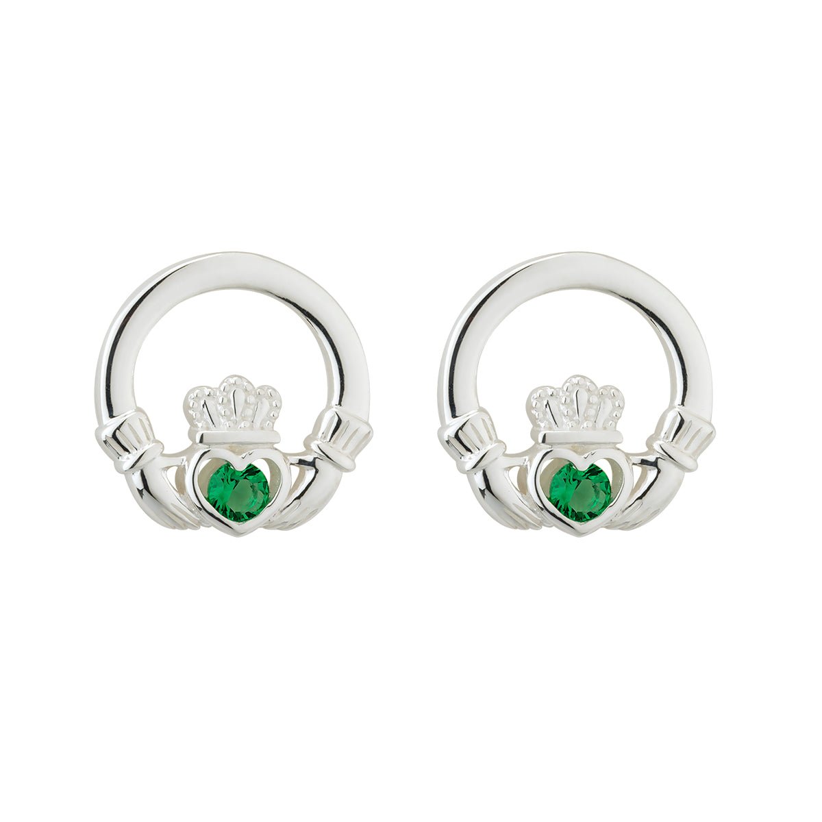 Green Crystal Claddagh Stud Earrings - Celtic CollectionsJewelrySOLVAR33915