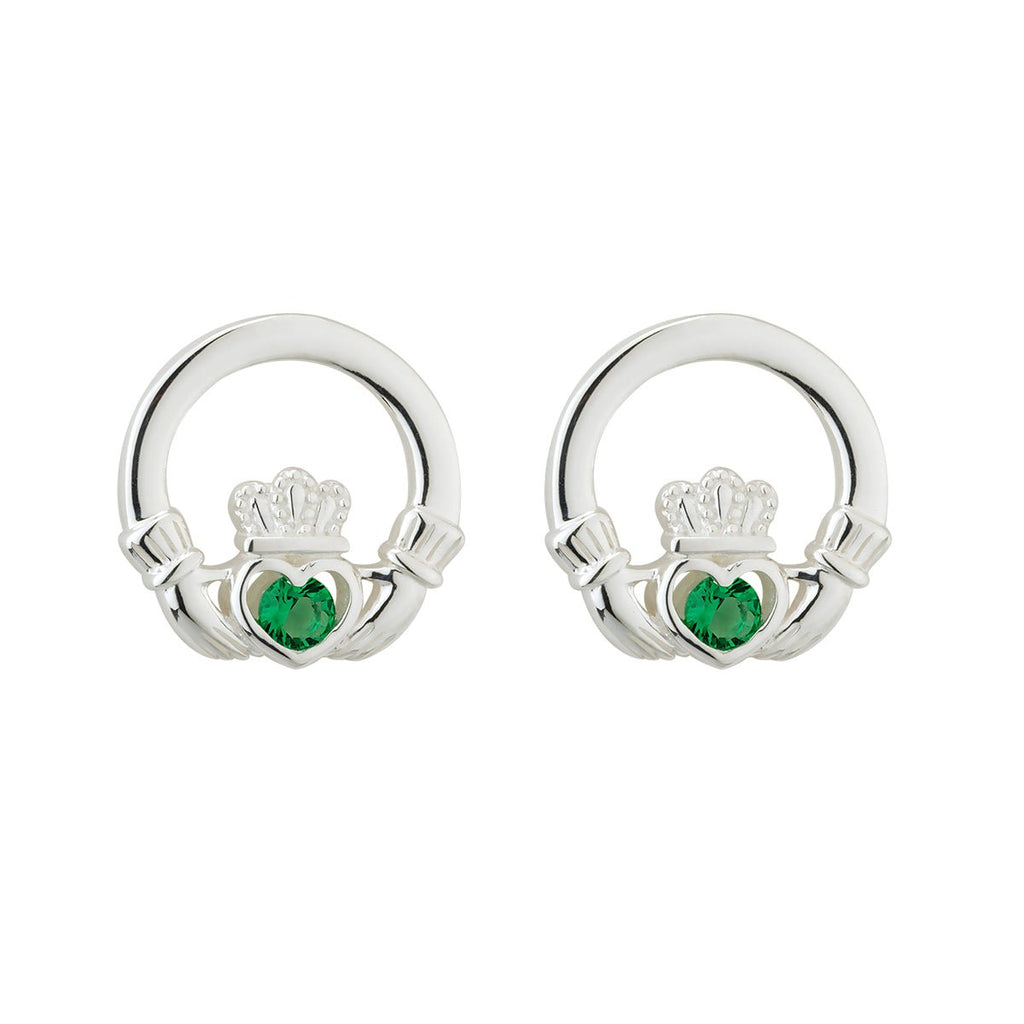 Green Crystal Claddagh Stud Earrings - Celtic CollectionsJewelrySOLVAR33915