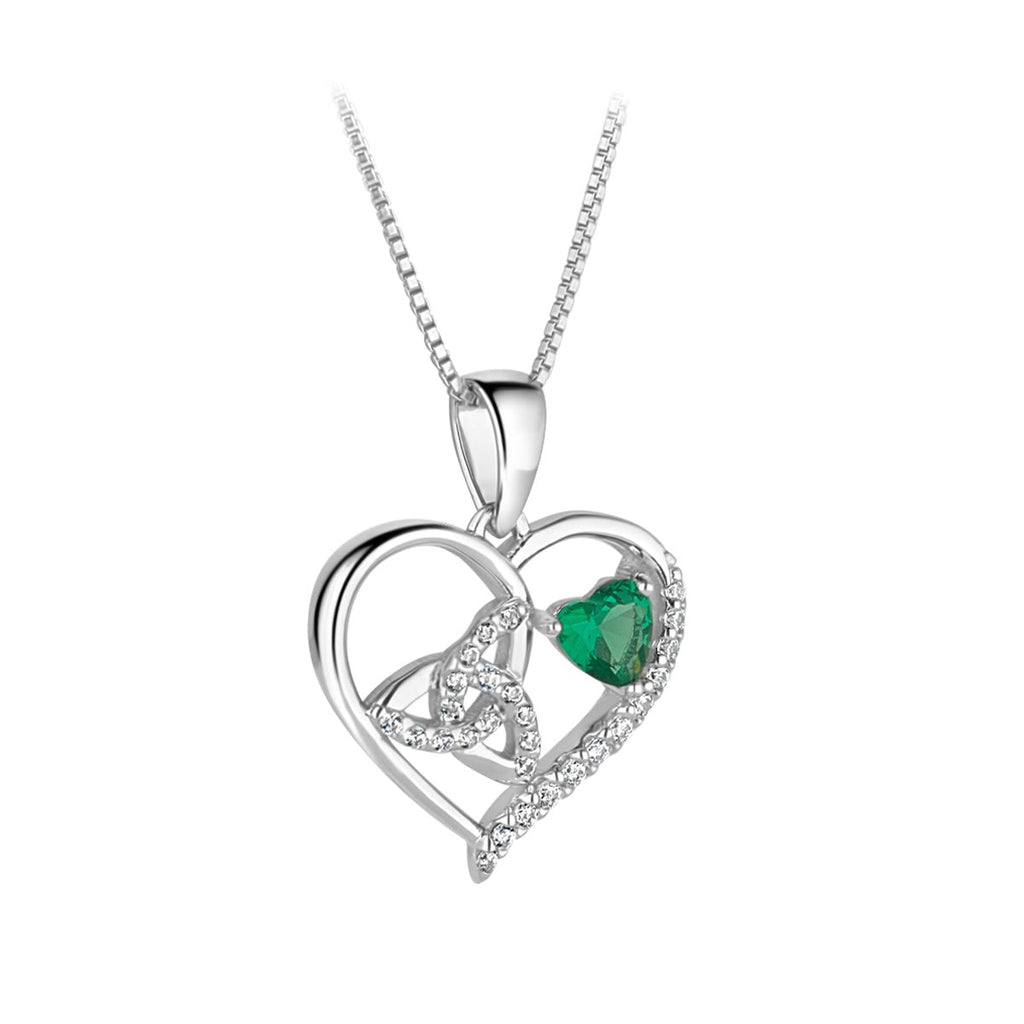 Sterling Silver Green Cz Trinity Knot Heart Necklace