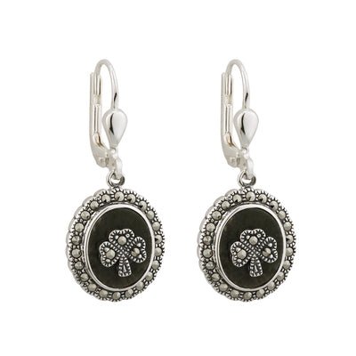 Marcasite Shamrock Connemara Marble Earrings - Celtic CollectionsJewelrySOLVAR33246