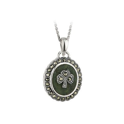 Marcasite Shamrock Connemara Marble Pendant - Celtic CollectionsJewelryS44877