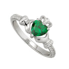 May Birthstone Emerald Silver Claddagh Ring - Celtic CollectionsJewelryS2106205