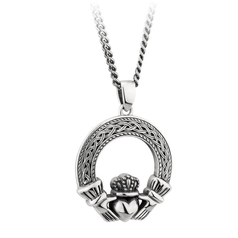 Men's Silver Oxidised Celtic Claddagh Pendant - Celtic CollectionsJewelryS46452