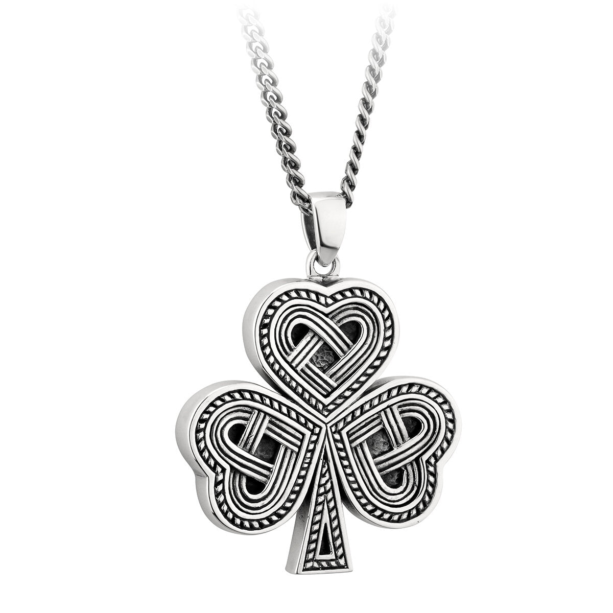 Men's Silver Oxidised Shamrock Pendant - Celtic CollectionsJewelryS46451