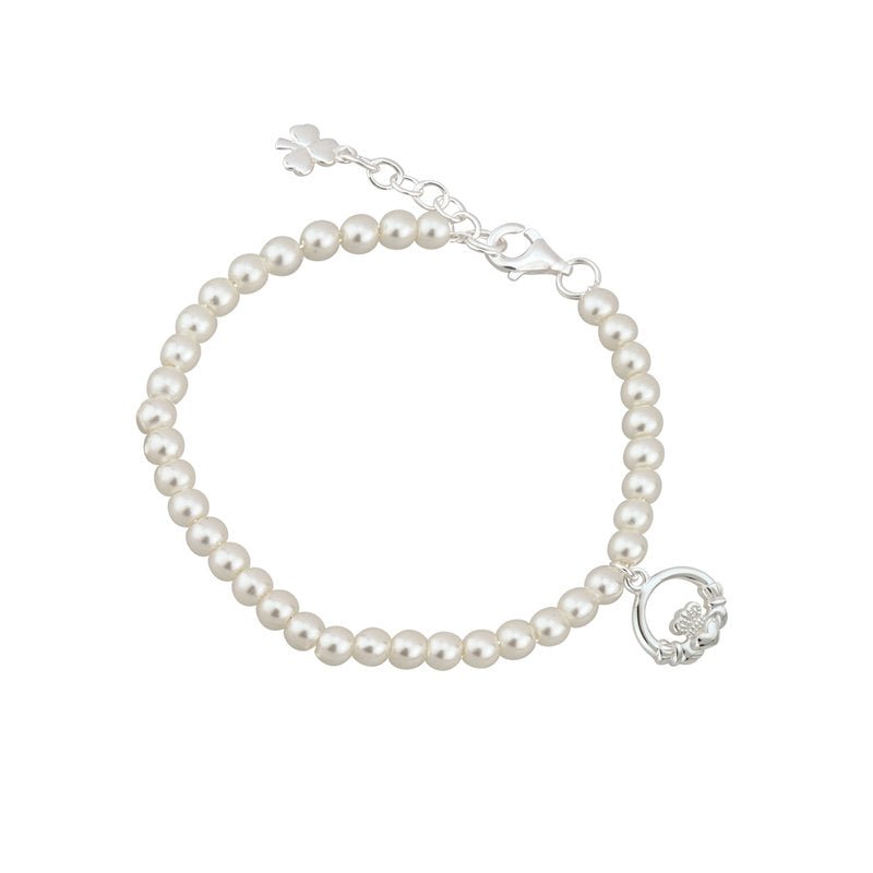 Rhodium Plated Pearl Claddagh Bracelet - Celtic CollectionsJewelryS5720