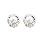 Rhodium Plated Pearl Claddagh Earrings - Celtic CollectionsJewelryS33365