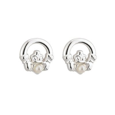 Rhodium Plated Pearl Claddagh Earrings - Celtic CollectionsJewelryS33365