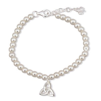 Rhodium Plated Pearl Trinity Knot Bracelet - Celtic CollectionsJewelryS5675