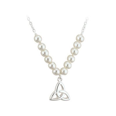 Rhodium Plated Pearl Trinity Knot Communion Necklet - Celtic CollectionsJewelryS45073