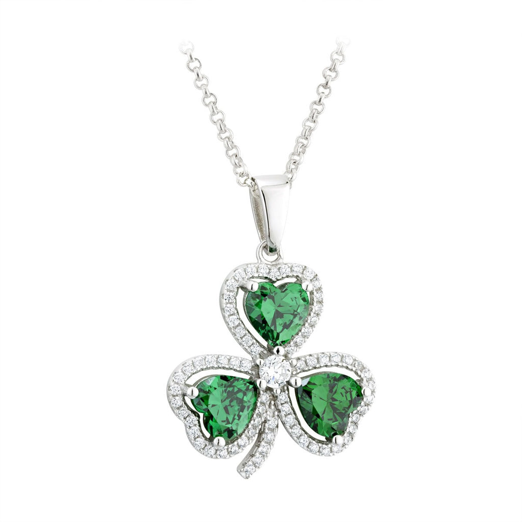 Silver Green Cubic Zirconia Shamrock Pendant