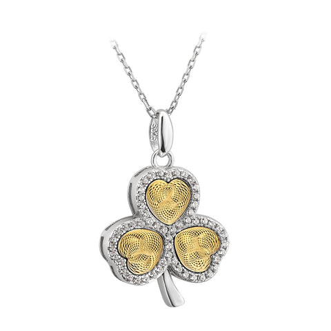 Silver Moving Gold Heart Shamrock Pendant - Celtic CollectionsJewelrySOLVAR46640