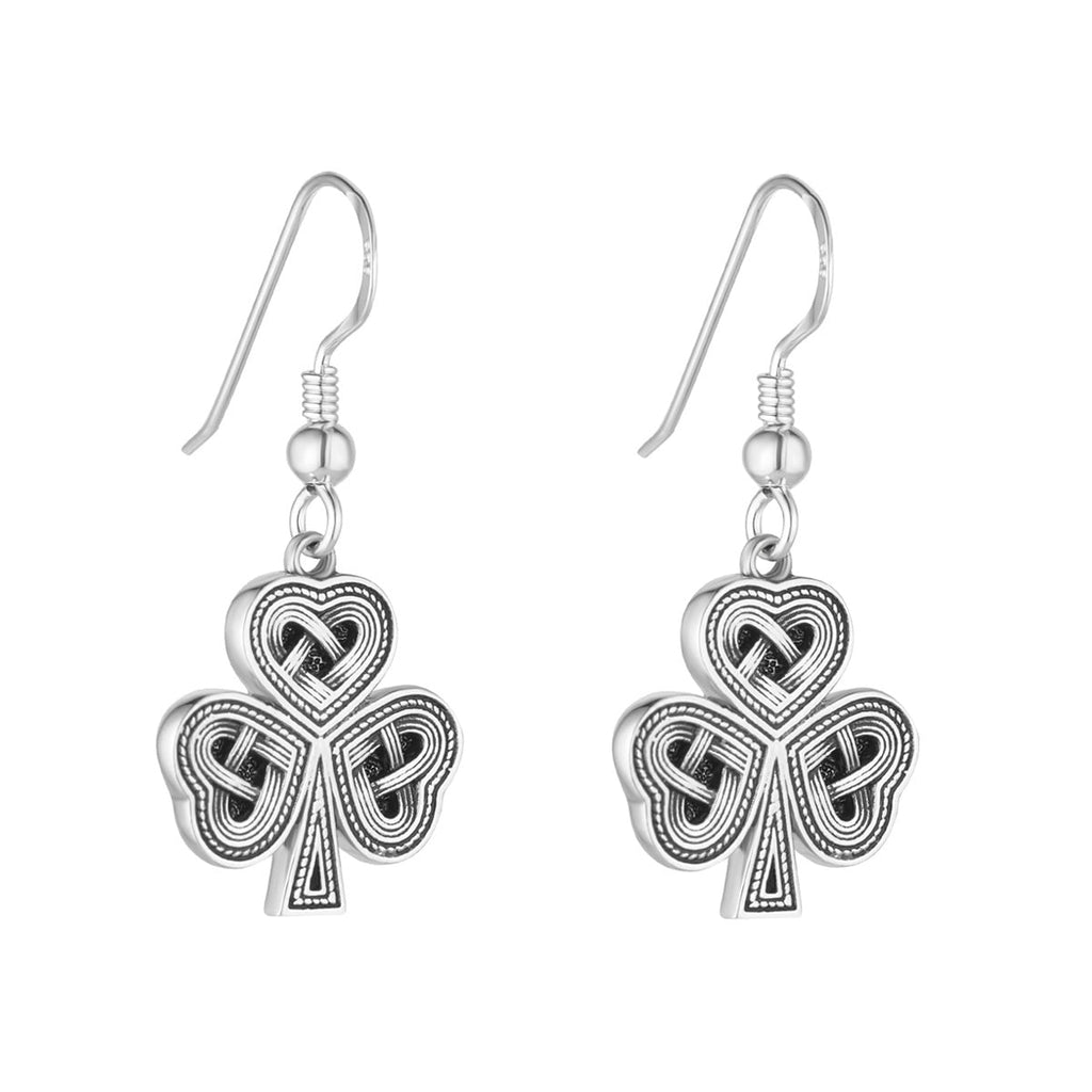 Silver Oxidised Celtic Shamrock Drop Earrings - Celtic CollectionsJewelryS34250