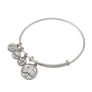 Silver Plate Crystal Shamrock Charm Bangle Bracelet - Celtic CollectionsJewelrySOLVAR5833S