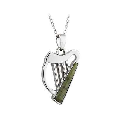 Silver Plated Connemara Marble Harp Pendant - Celtic CollectionsJewelryS45766