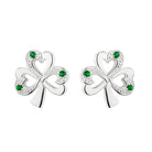 Silver Synthetic Emerald Shamrock Stud Earrings - Celtic CollectionsJewelryS33152