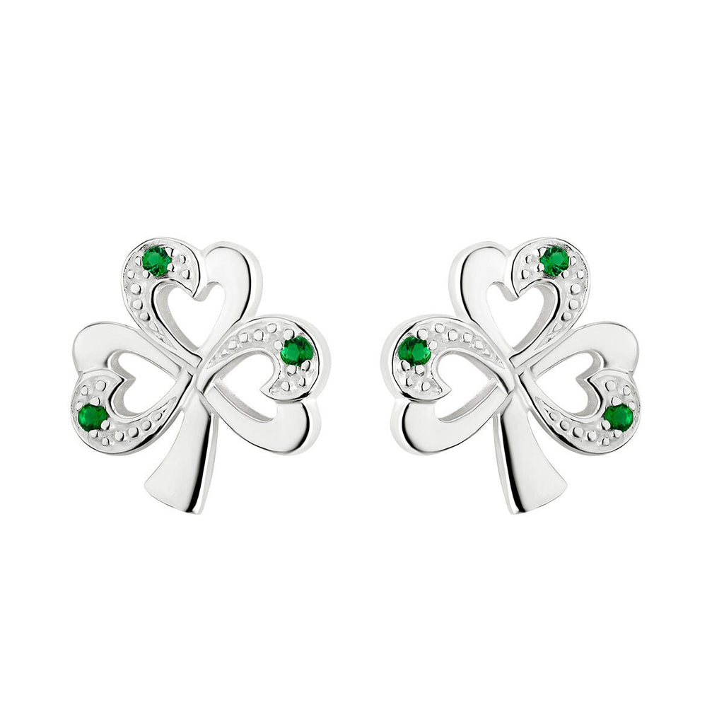 Silver Synthetic Emerald Shamrock Stud Earrings - Celtic CollectionsJewelryS33152