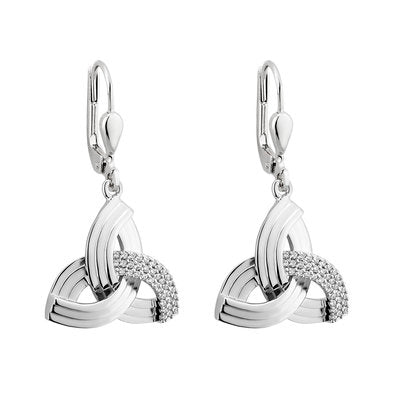 Silver Triple Line Trinity Knot Drop Earrings - Celtic CollectionsJewelryS34055