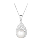 Sterling Silver Crystal And Pearl Trinity Knot Teardrop Necklace - Celtic CollectionsJewelryS46919