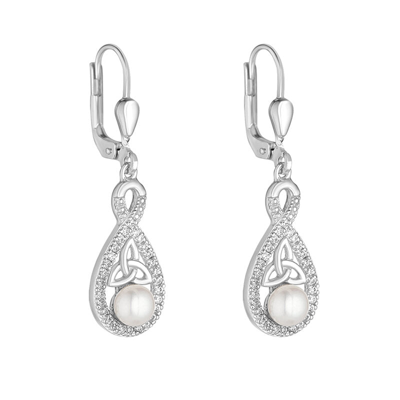 Sterling Silver Crystal And Pearl Twisted Trinity Knot Earrings - Celtic CollectionsJewelryS34152