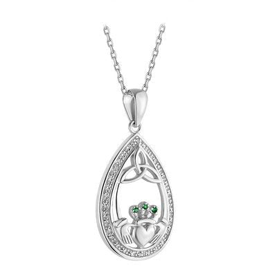 Sterling Silver Crystal Claddagh Oval Pendant - Celtic CollectionsJewelrySOLVAR46801