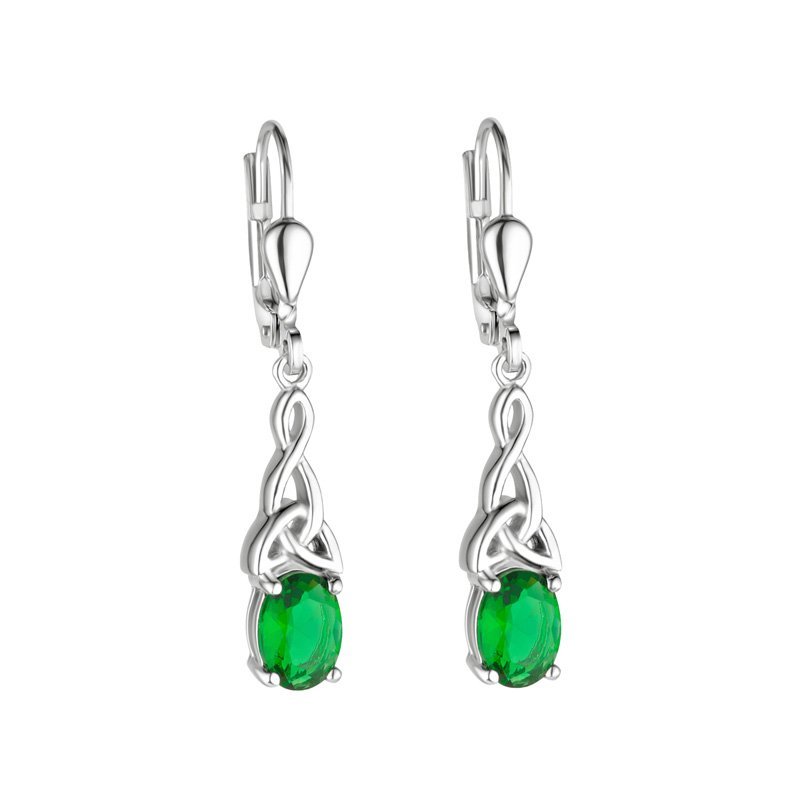 Sterling Silver Green Crystal Trinity Knot Earrings - Celtic CollectionsJewelryS34199