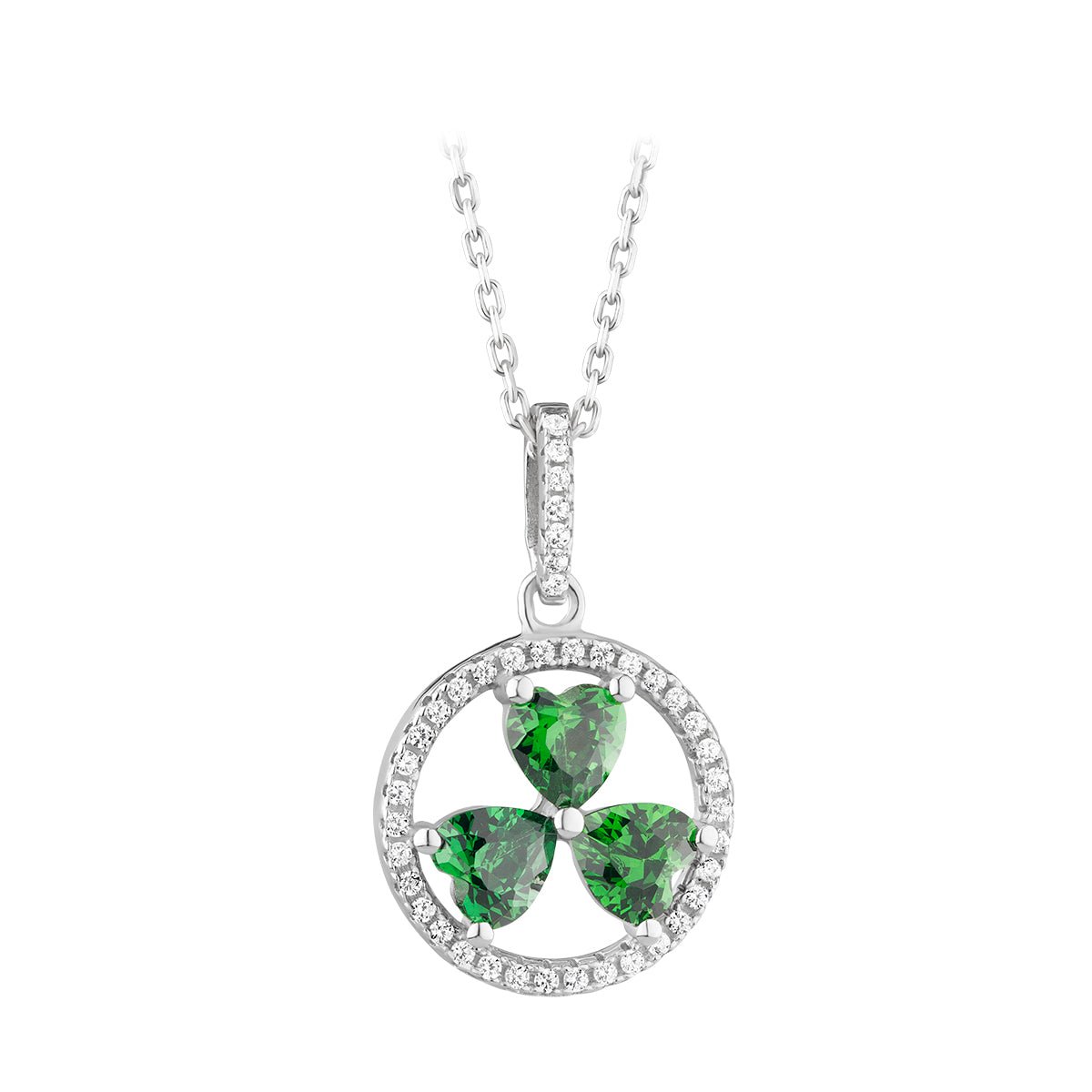 Sterling Silver Green Cz Shamrck Circle Pendant - Celtic CollectionsJewelrySOLVAR46481