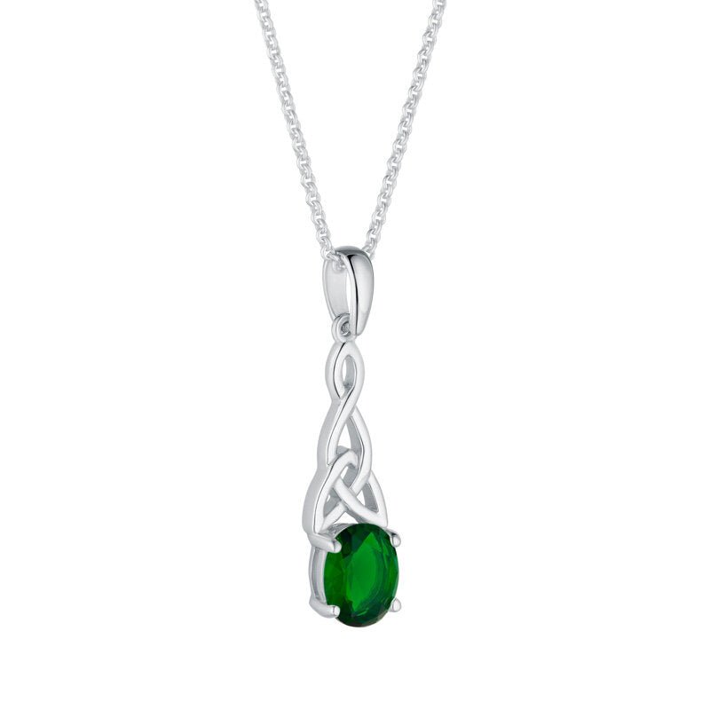 Sterling Silver Green CZ Trinity Knot Necklace - Celtic CollectionsJewelryS46947