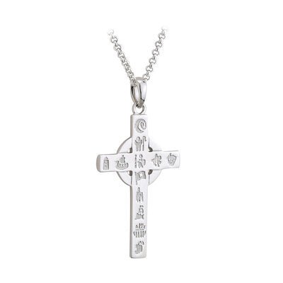 Sterling Silver History Of Ireland Small Cross Pendant - Celtic CollectionsJewelryS4659